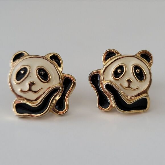 Earrings Vintage Panda Enamel Earrings #0145 - Picture 3 of 9
